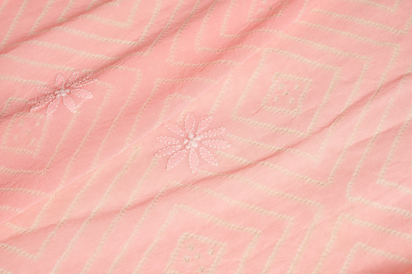 Limited Edition Hand-Embroidered Peach Chikankari Bandhej Saree