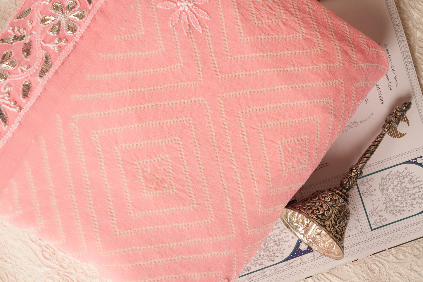 Limited Edition Hand-Embroidered Peach Chikankari Bandhej Saree