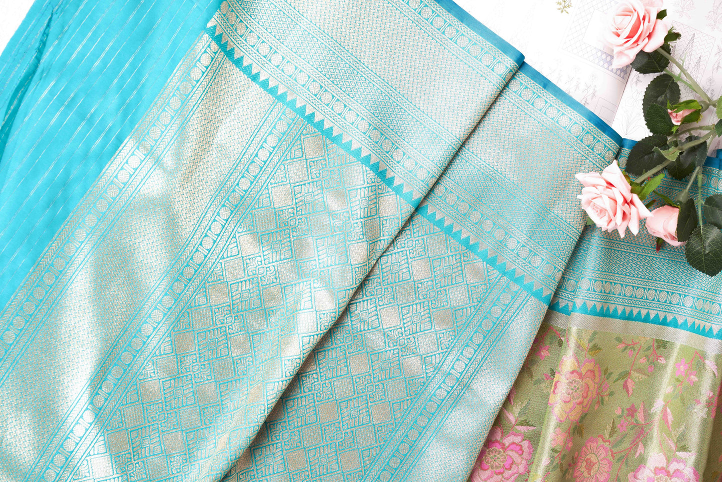 Pista Floral Kanjivaram Tissue Soft Silk Saree