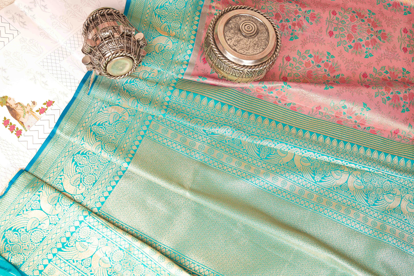 Bleached Mauve Kanjivaram Tissue Silk Saree