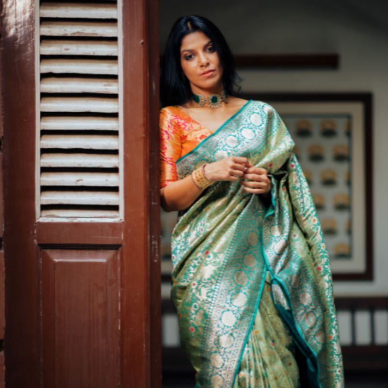 Sea Green Banarasi Silk Saree