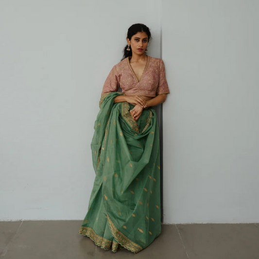 Anchovies Saree Moss Green