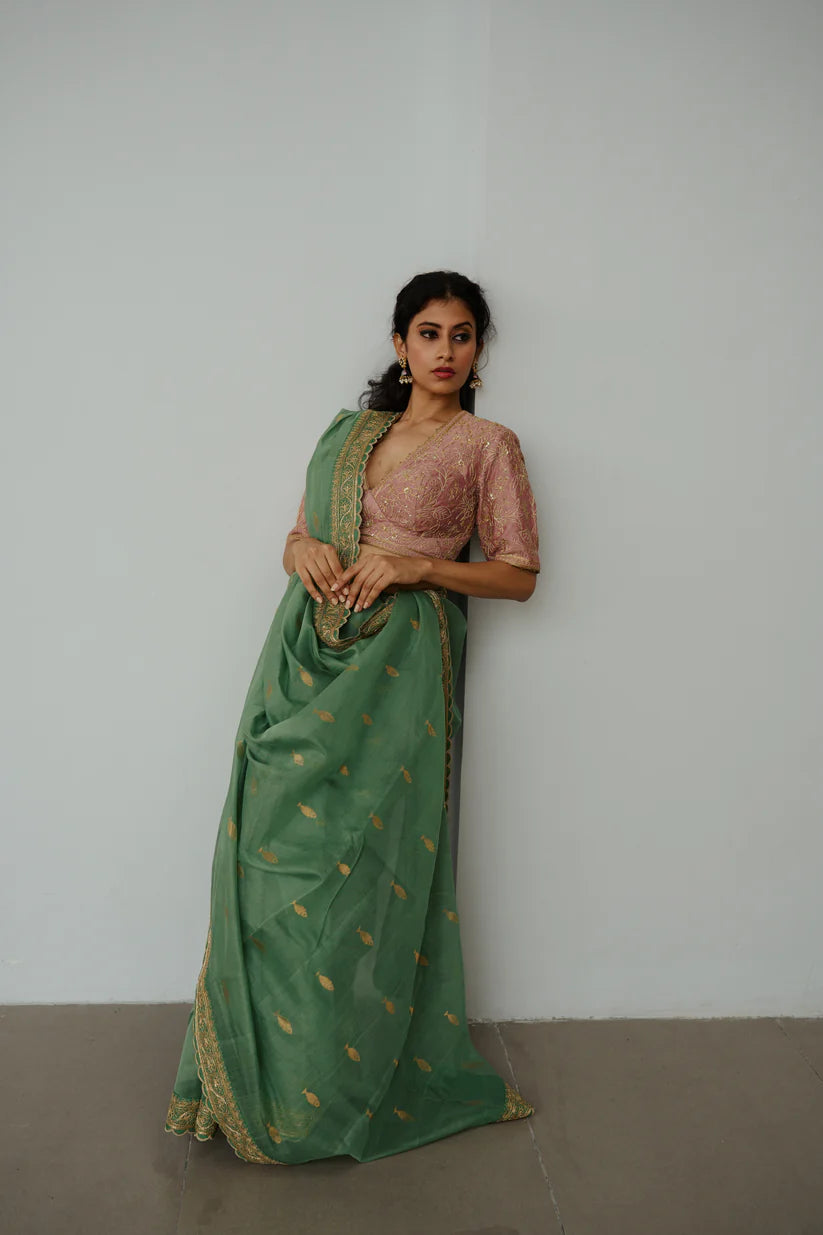 Anchovies Saree Moss Green