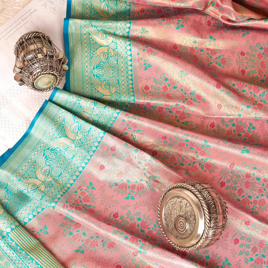 Bleached Mauve Kanjivaram Tissue Silk Saree