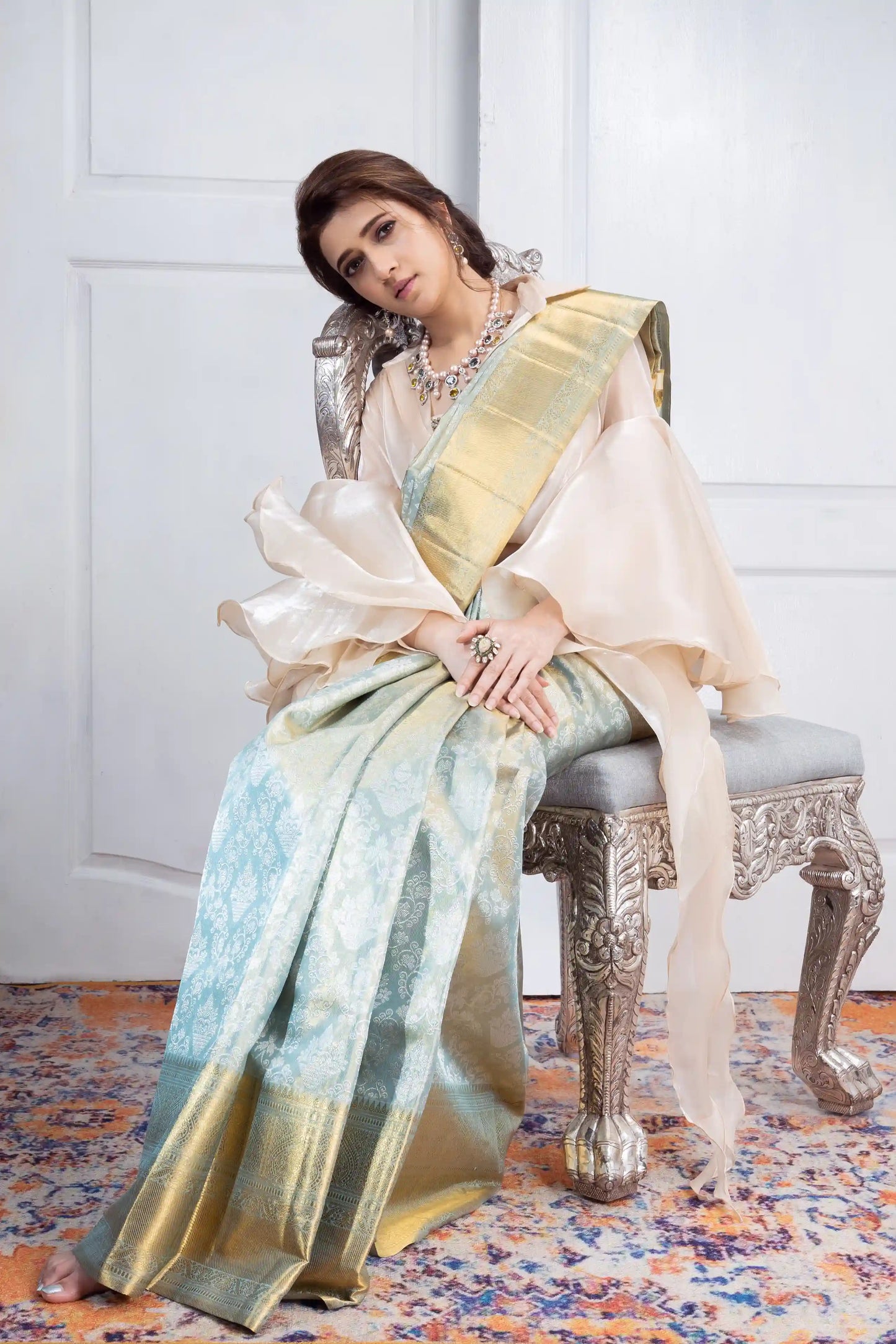 Ocean green tissue kanjivaram silk saree