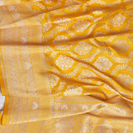 Golden Yellow Handloom Banarasi Silk Saree