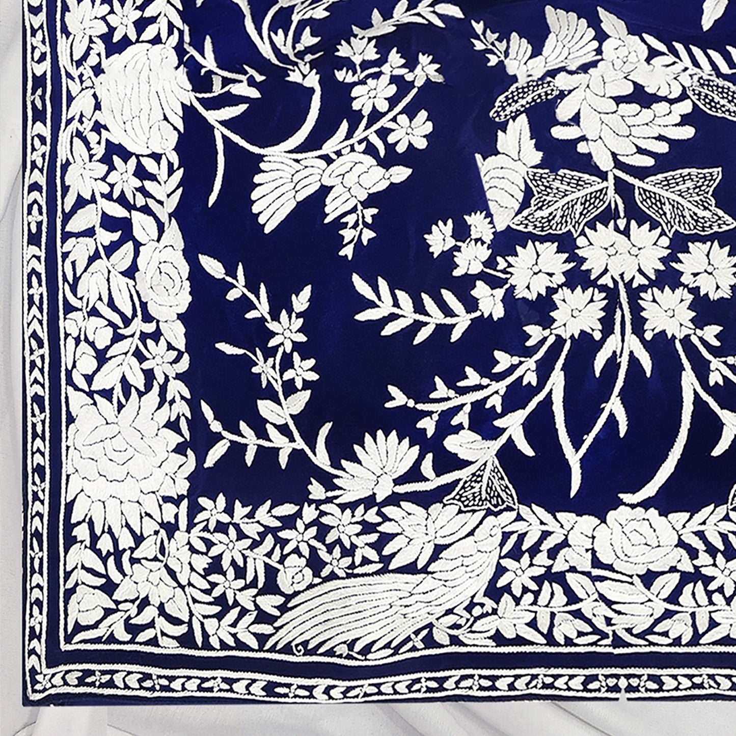 Ink Blue Hand Embroidered Parsigara Saree - Pre Order