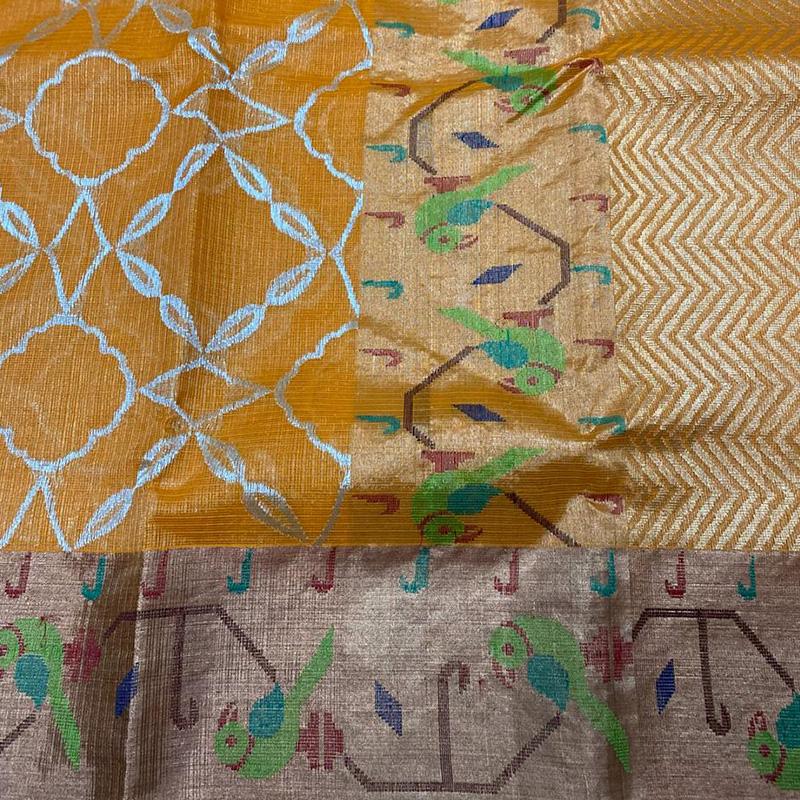 Orange Kota Silk Saree - WeaveinIndia