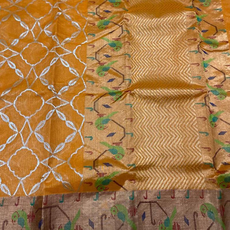 Orange Kota Silk Saree - WeaveinIndia