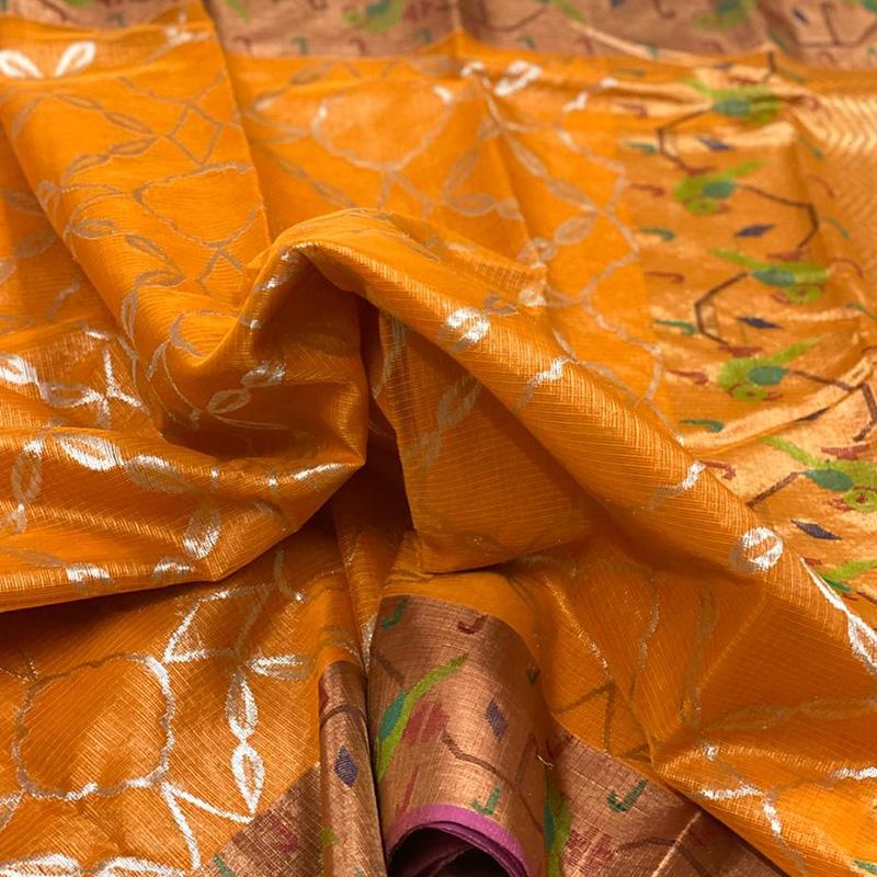 Orange Kota Silk Saree - WeaveinIndia