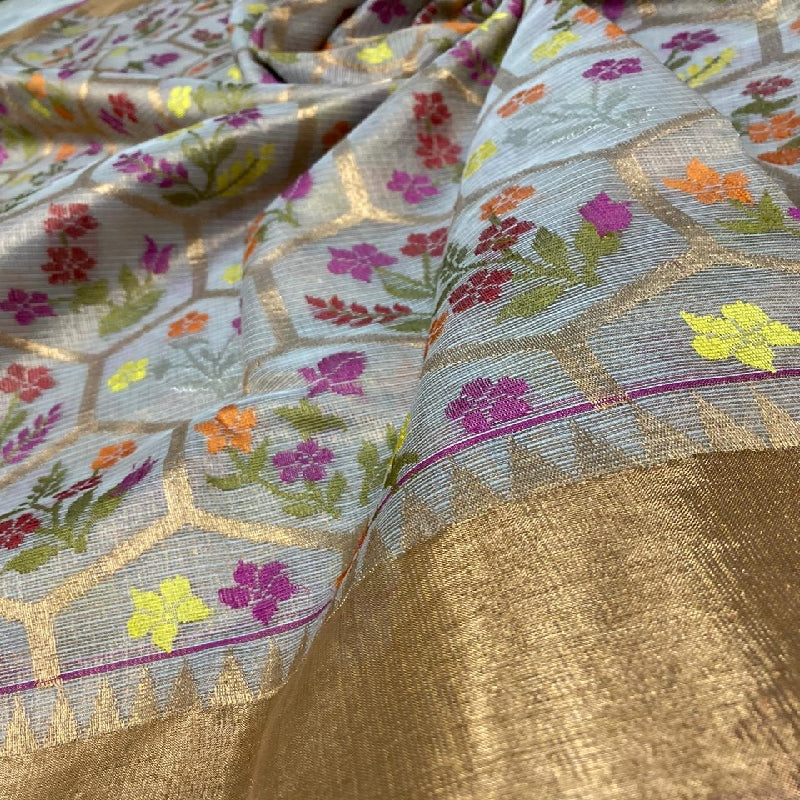Ecru Tissue kota Doria Saree