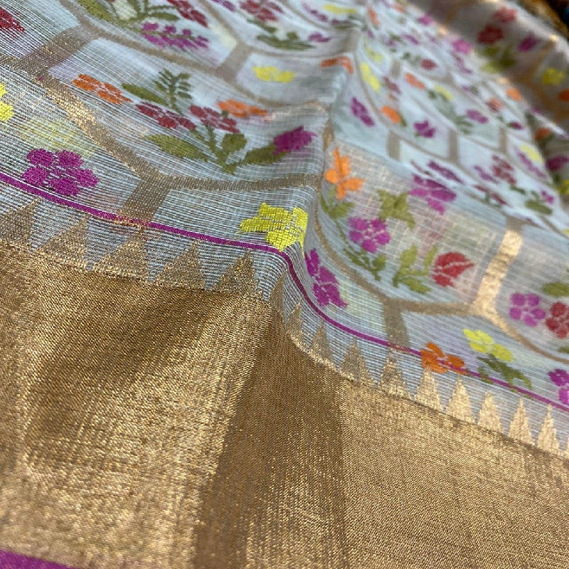 Ecru Tissue kota Doria Saree