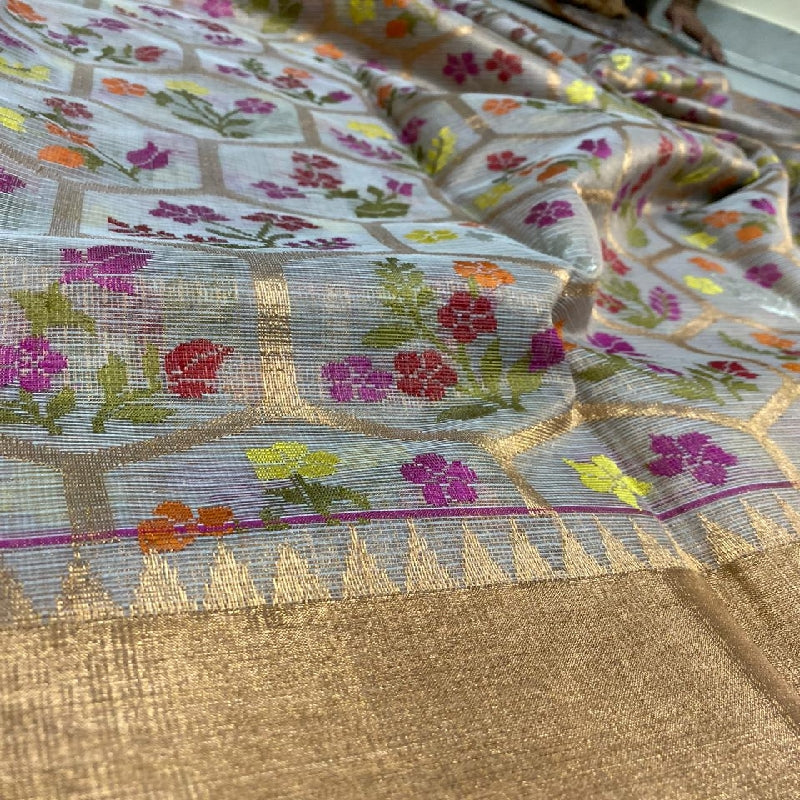 Ecru Tissue kota Doria Saree