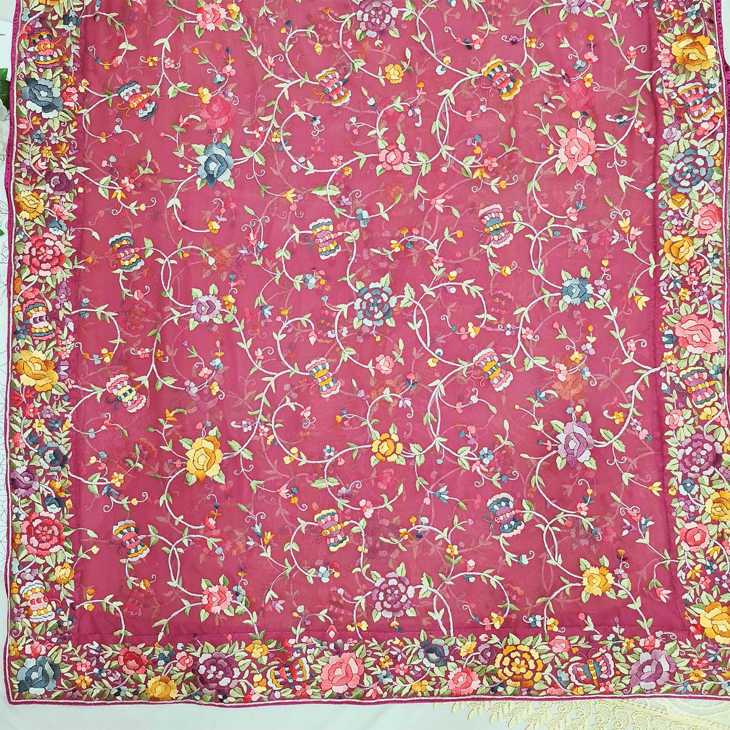 Onion Pink Hand Embroidered Parsigara Dupatta- Pre Order