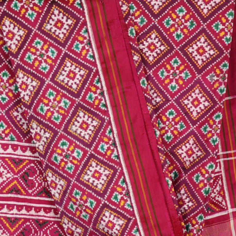 Handwoven Magenta Navaratna Motif Patan Patola Dupatta - WIIPP070 - Full View