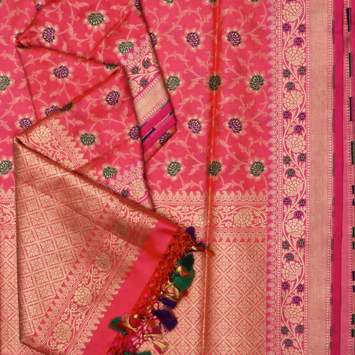 Handwoven Pink Paithani & Banarasi Katan Silk Dupatta - WIIRJ11221005 - Cover View