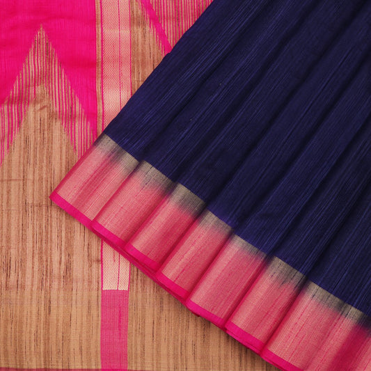 Handwoven Royal blue Banarasi Tussar Silk Sari- WIISHNIKARIDNAM0199 - WeaveinIndia