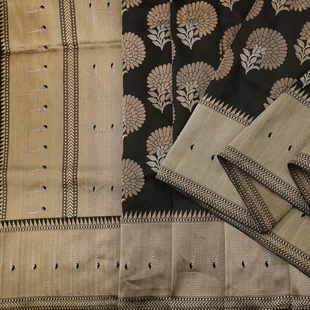 Handwoven Black Banarasi Katan Silk Sari - WIIEDT2835 009 - Cover View