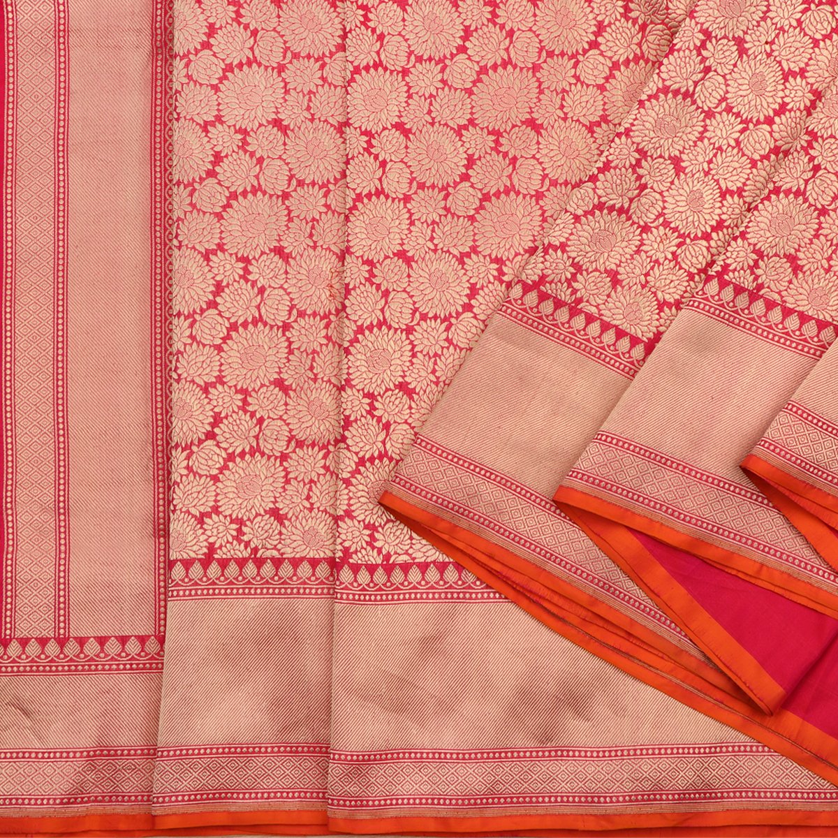 Handwoven Fuchsia Pink Banarasi Katan Silk Sari - WIISHNIKARIDNAM0066 - Cover View