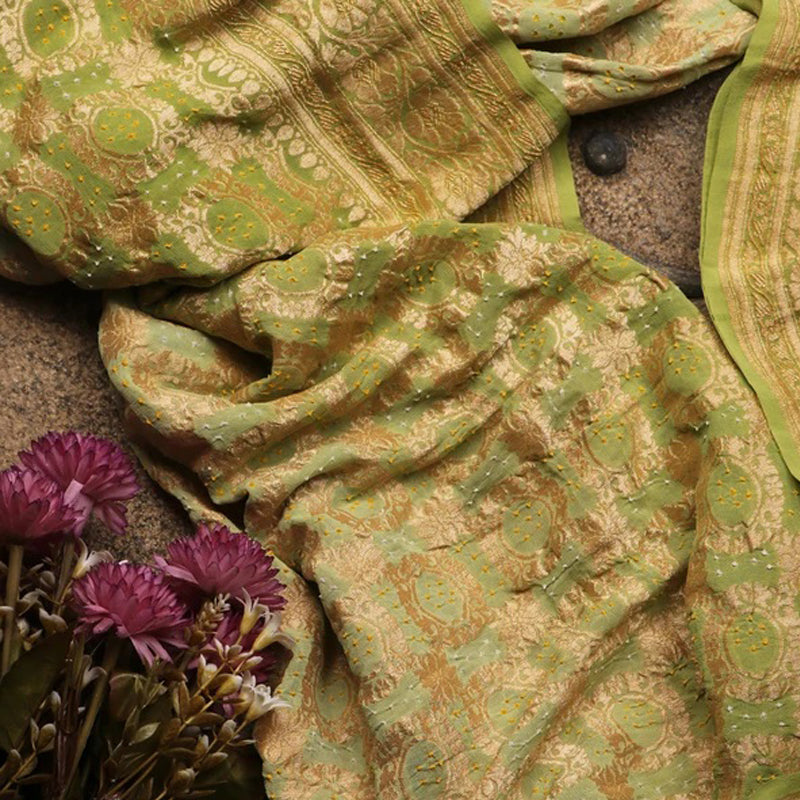 Meadow Green Bandhani Banarasi Georgette Saree