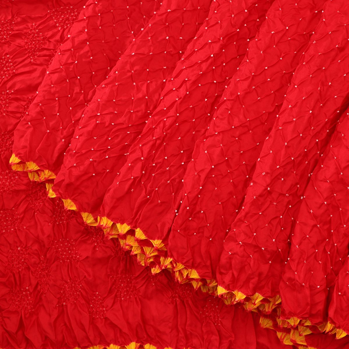 Handwoven Tomato Red Bandhani Habutai Silk Sari - WIIAJB268 121(2) - Cover view