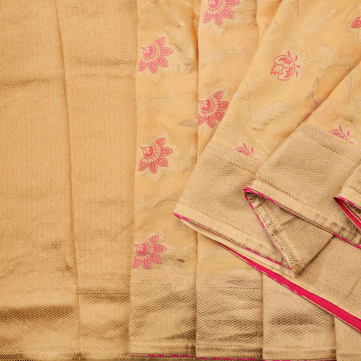 Handwoven Chalk Yellow Banarasi Kimkhab Silk Sari - WIISHNIKARIDNAM019 - Cover View