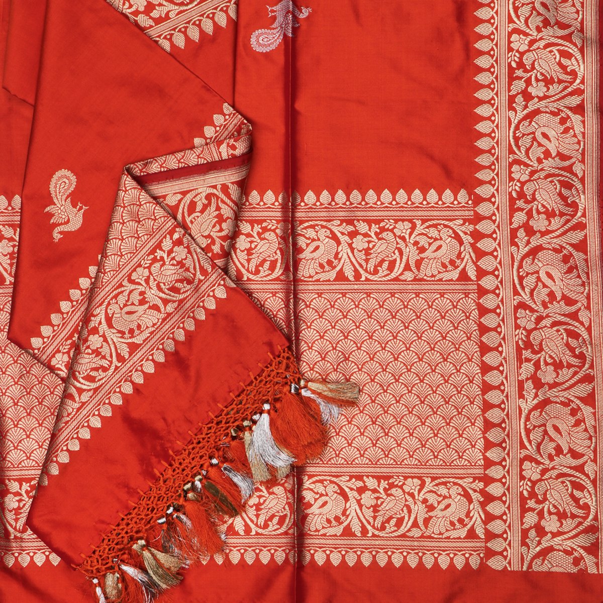 Handwoven Red Banarasi Katan Silk In Pure Gold Zari Dupatta - WIIBT0071 - Cover View