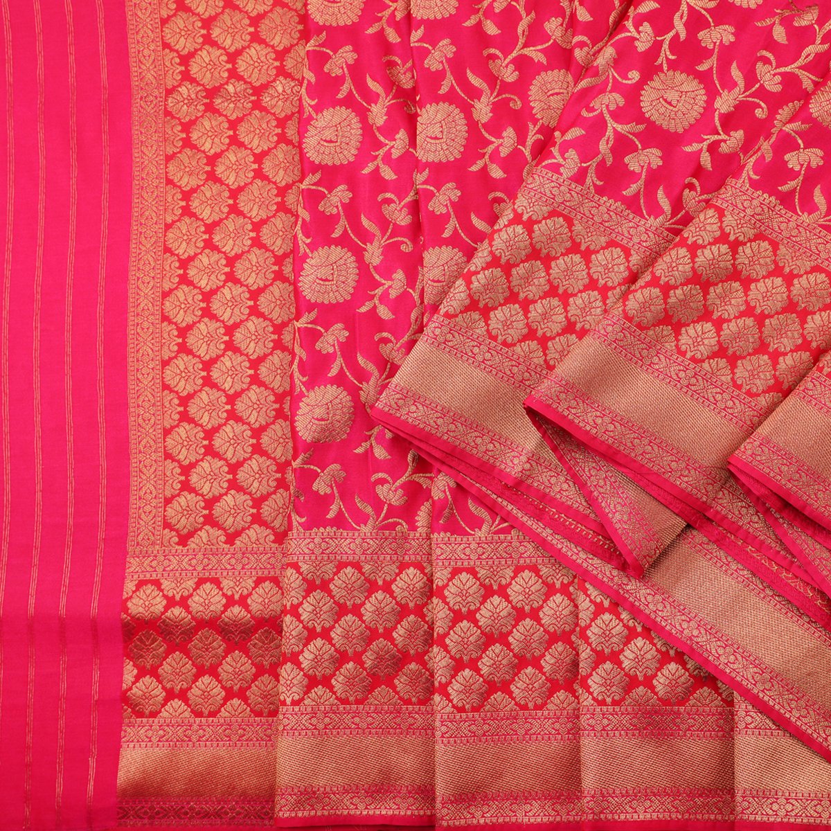 Handwoven Cherry Red Banarasi Silk Sari  - WIISHNIKARIDNAM022 - Cover View