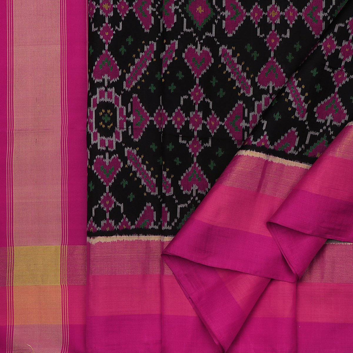 Handwoven Black Single Ikat Patola Silk Sari - WIIPATANARIDNAM0111118 - Cover View