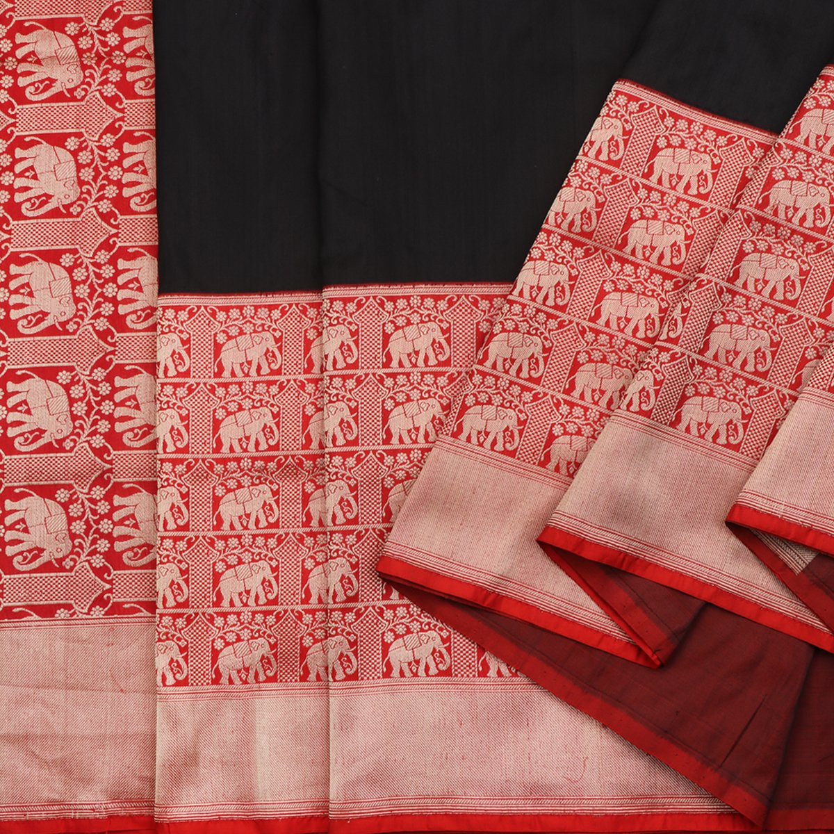 Handwoven Black Banarasi Katan Silk Sari - WIIRJ0129 - Cover View