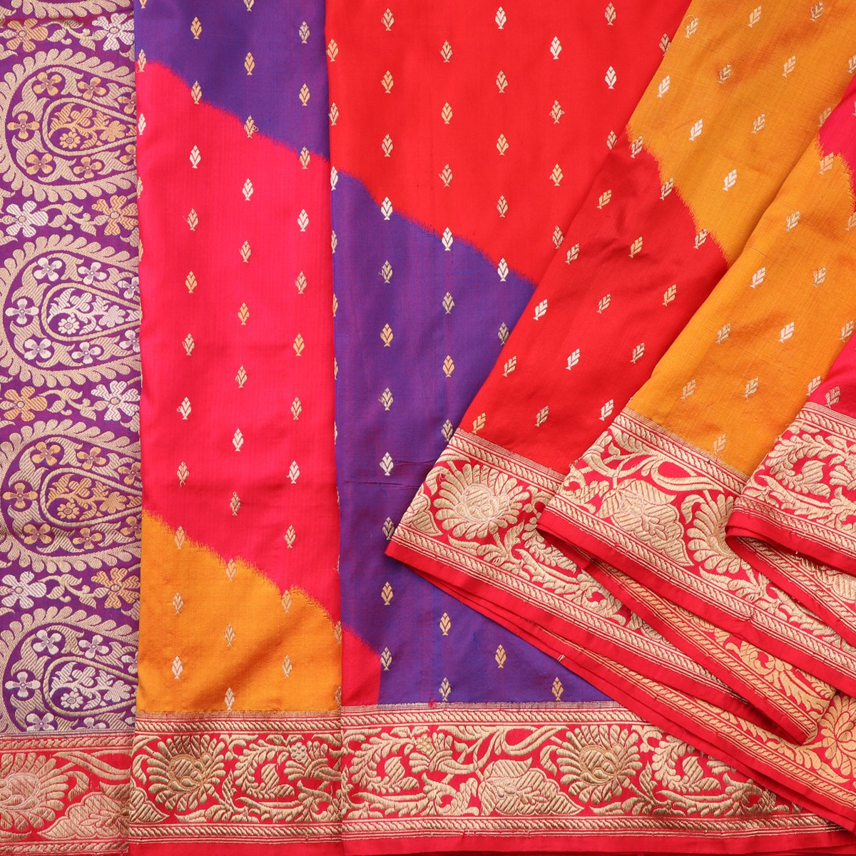 Handwoven Multicolour Banarasi Silk Sari - WIIBT0038 - Cover View