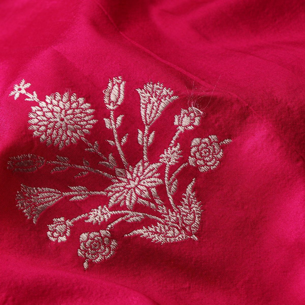 Handwoven Rani Pink Banarasi Silk Sari - WIIBT0007 - Fabric View