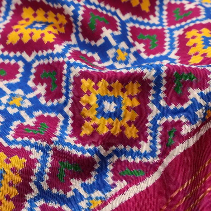 Handwoven Fuchsia Pink Double Ikat Patan Patola Silk Sari - WIIPP085 - Design View