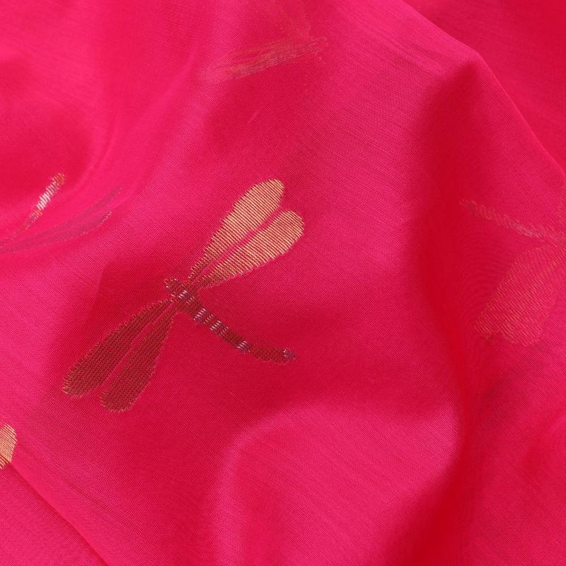 HANDWOVEN FUCHSIA PINK CHANDERI SILK SARI-WIIAPRICWDS01- Fabric View