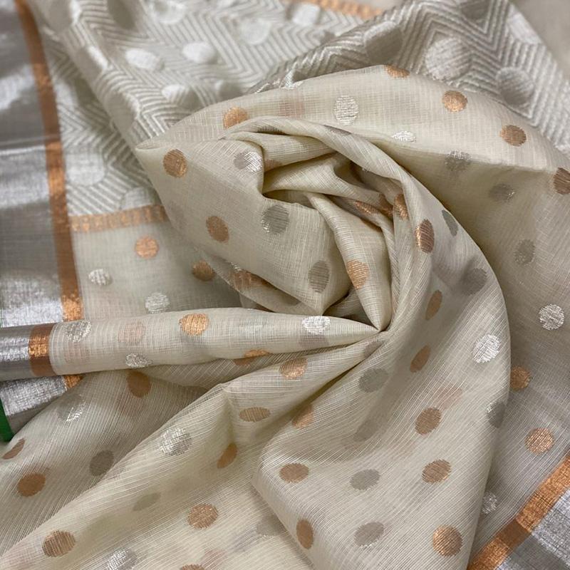 Ecru Kota Silk Saree Pre-Order - WeaveinIndia