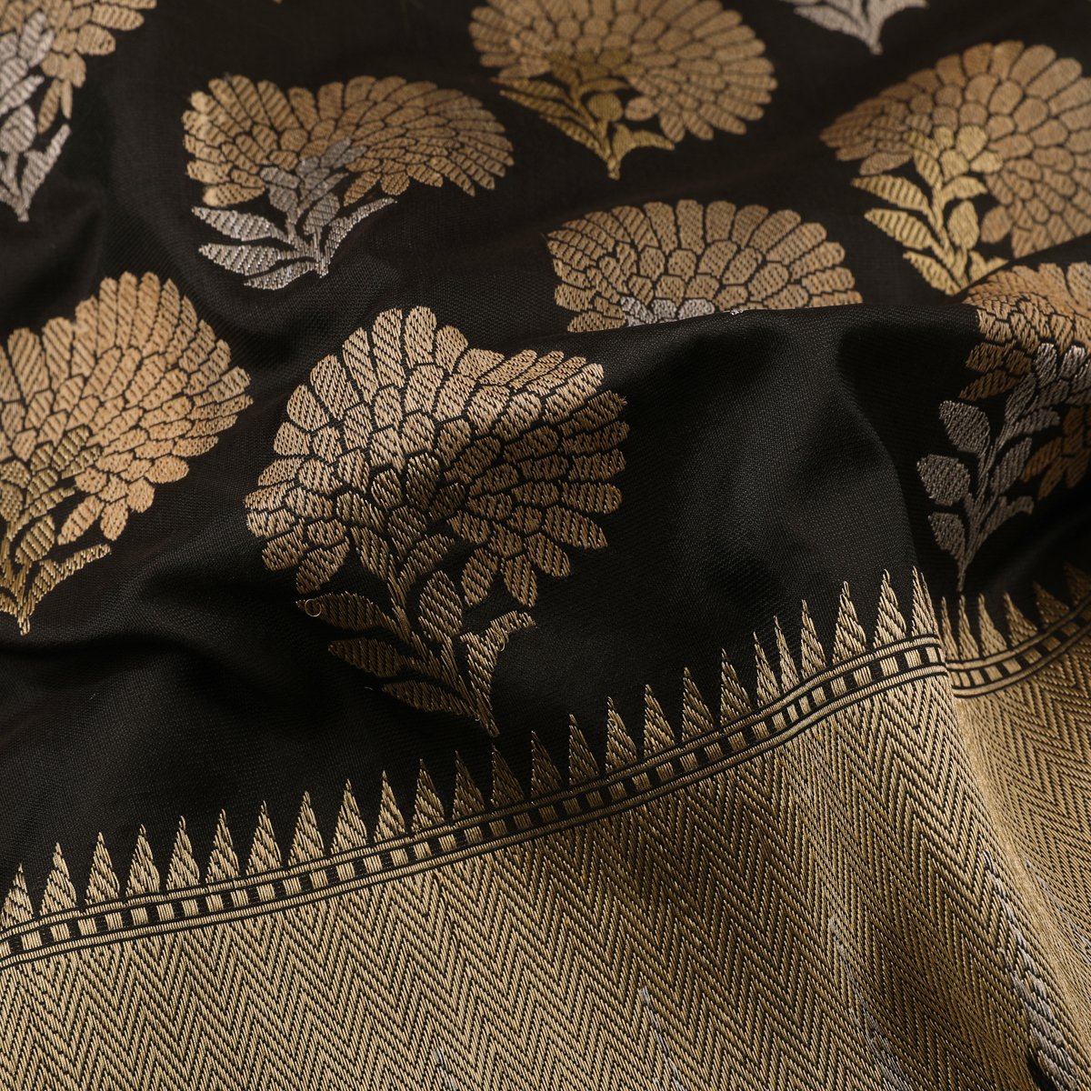 Handwoven Black Banarasi Katan Silk Sari - WIIEDT2835 009 - Fabric View
