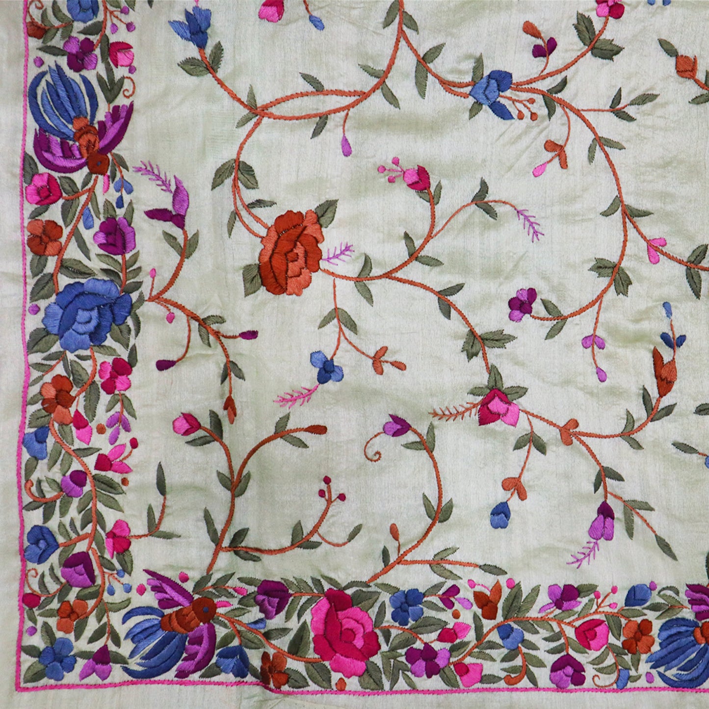 Mint Green Hand Embroidered Parsigara Saree - Pre Order