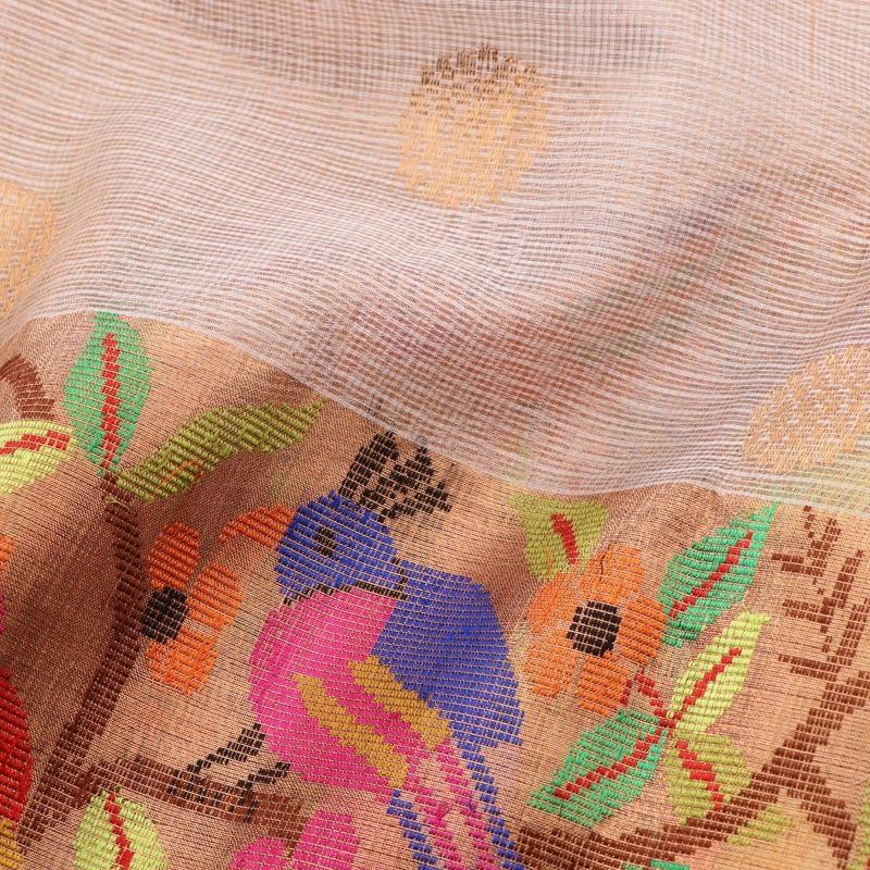 Handwoven Ecru Butta Kota Silk Sari - WIINRM039 - Fabric View