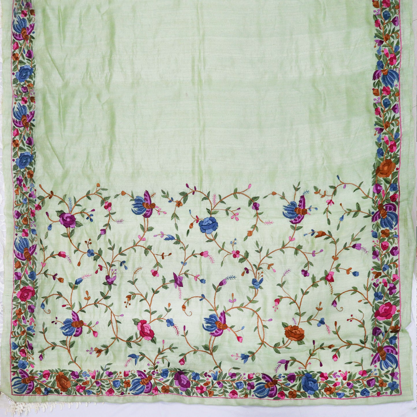 Mint Green Hand Embroidered Parsigara Saree - Pre Order
