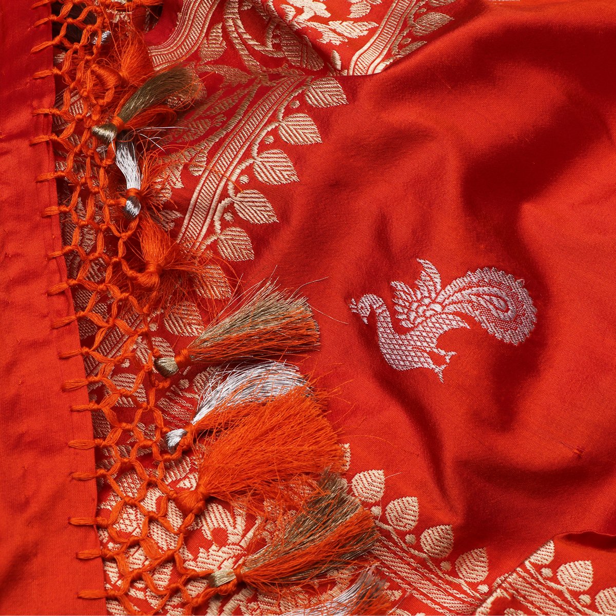 Handwoven Red Banarasi Katan Silk In Pure Gold Zari Dupatta - WIIBT0071 - Fabric View