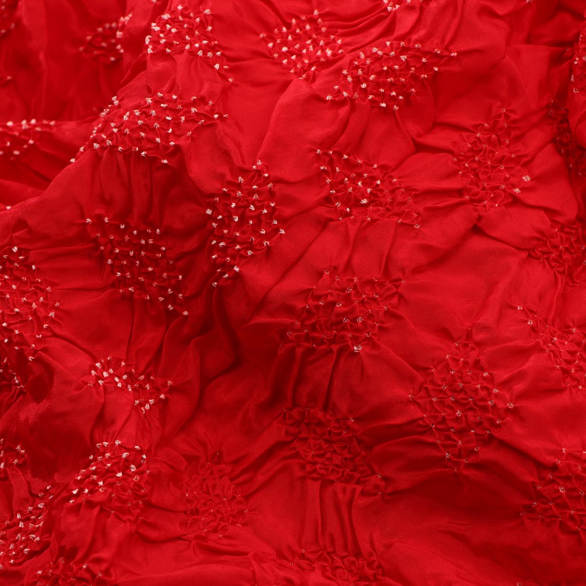 Handwoven Tomato Red Bandhani Habutai Silk Sari - WIIAJB268 121(2) - Fabric View