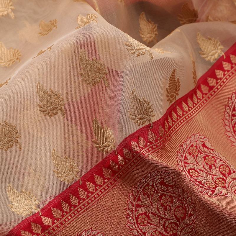 Handwoven Ivory Banarasi Kora Silk Sari - WIIEDT2835 006 - Fabric view