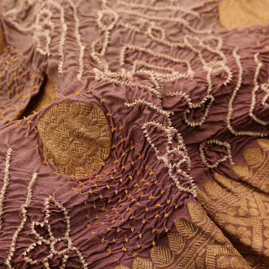 Handwoven Canyon Rose Pink Bandhini Banarasi Georgette Sari  - WIIAJB088 - Fabric View