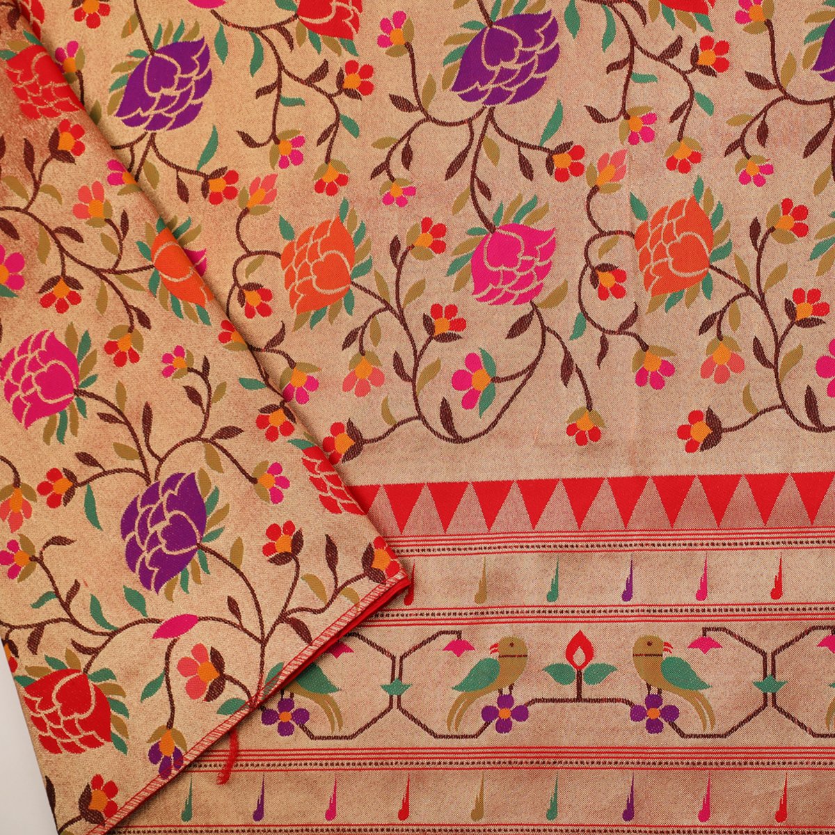 Handwoven Chalk Yellow Banarasi Kimkhab Silk Sari - WIISHNIKARIDNAM019 - Blouse View