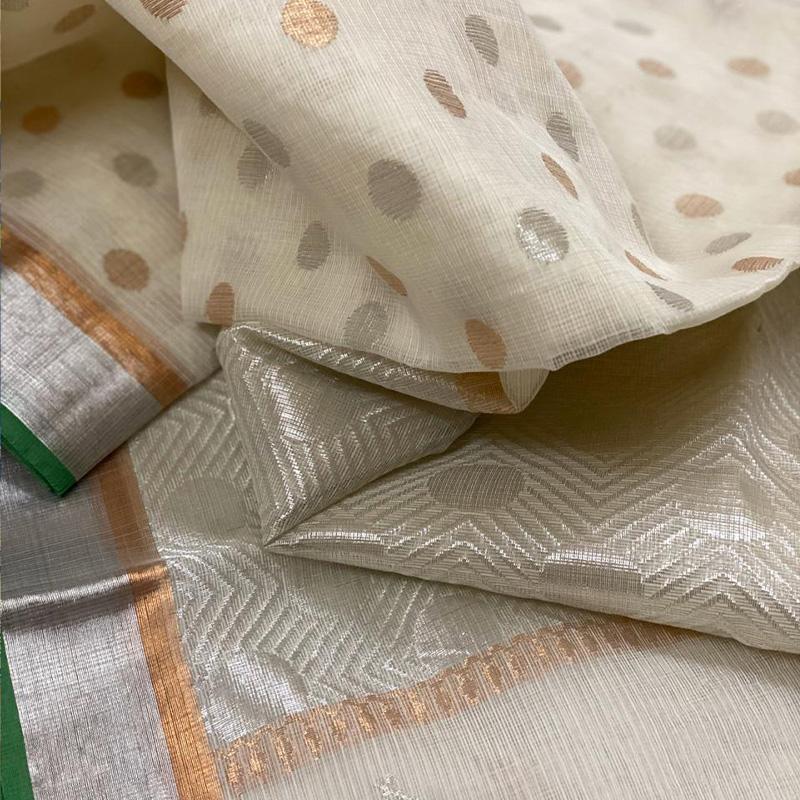 Ecru Kota Silk Saree Pre-Order - WeaveinIndia