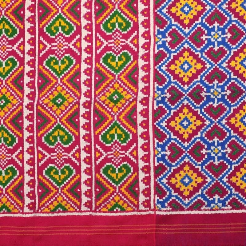 Handwoven Fuchsia Pink Double Ikat Patan Patola Silk Sari - WIIPP085 - Full View