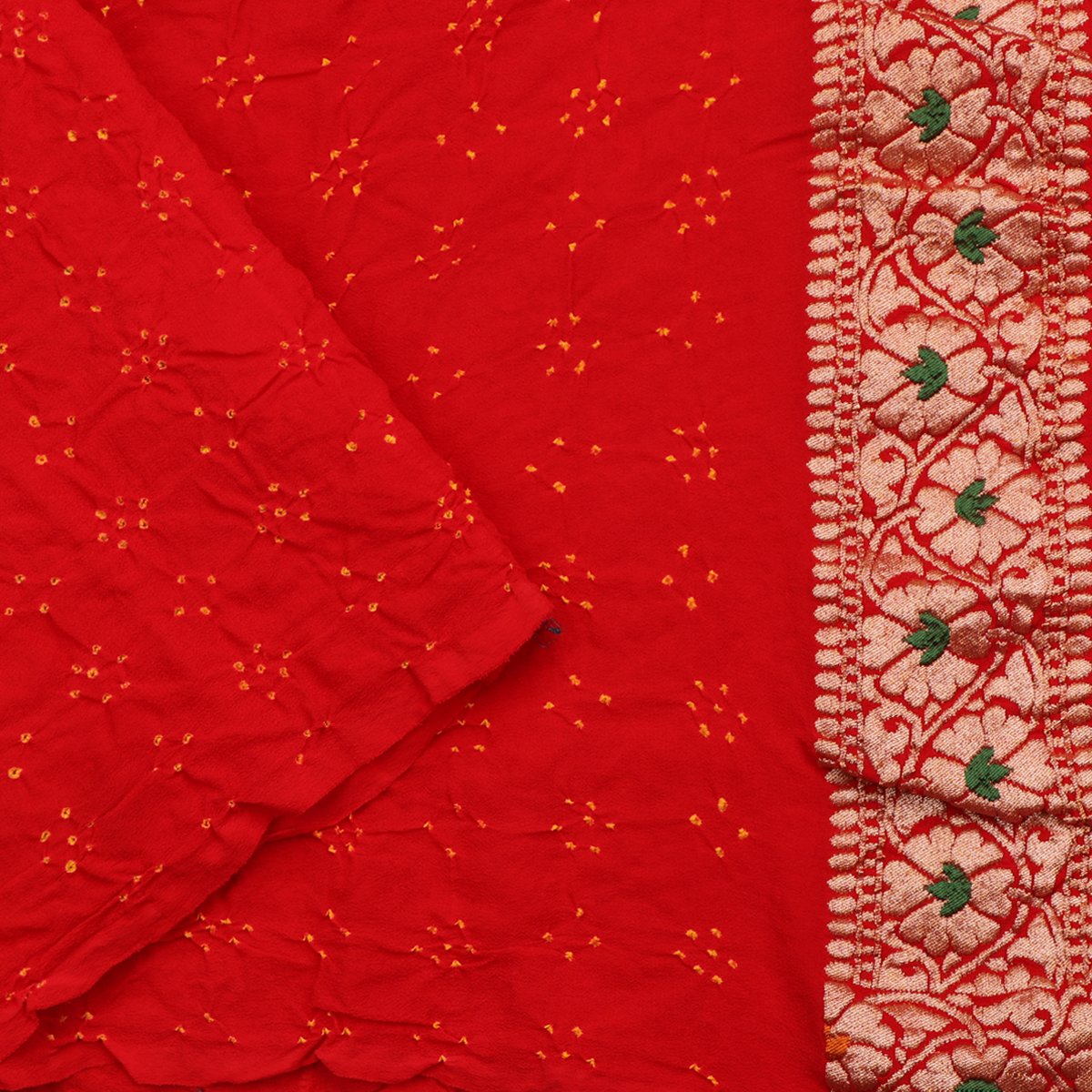 Handwoven Crimson Red Bandhani Banarasi Georgette Sari - WIIAJB099-1 - Blouse View