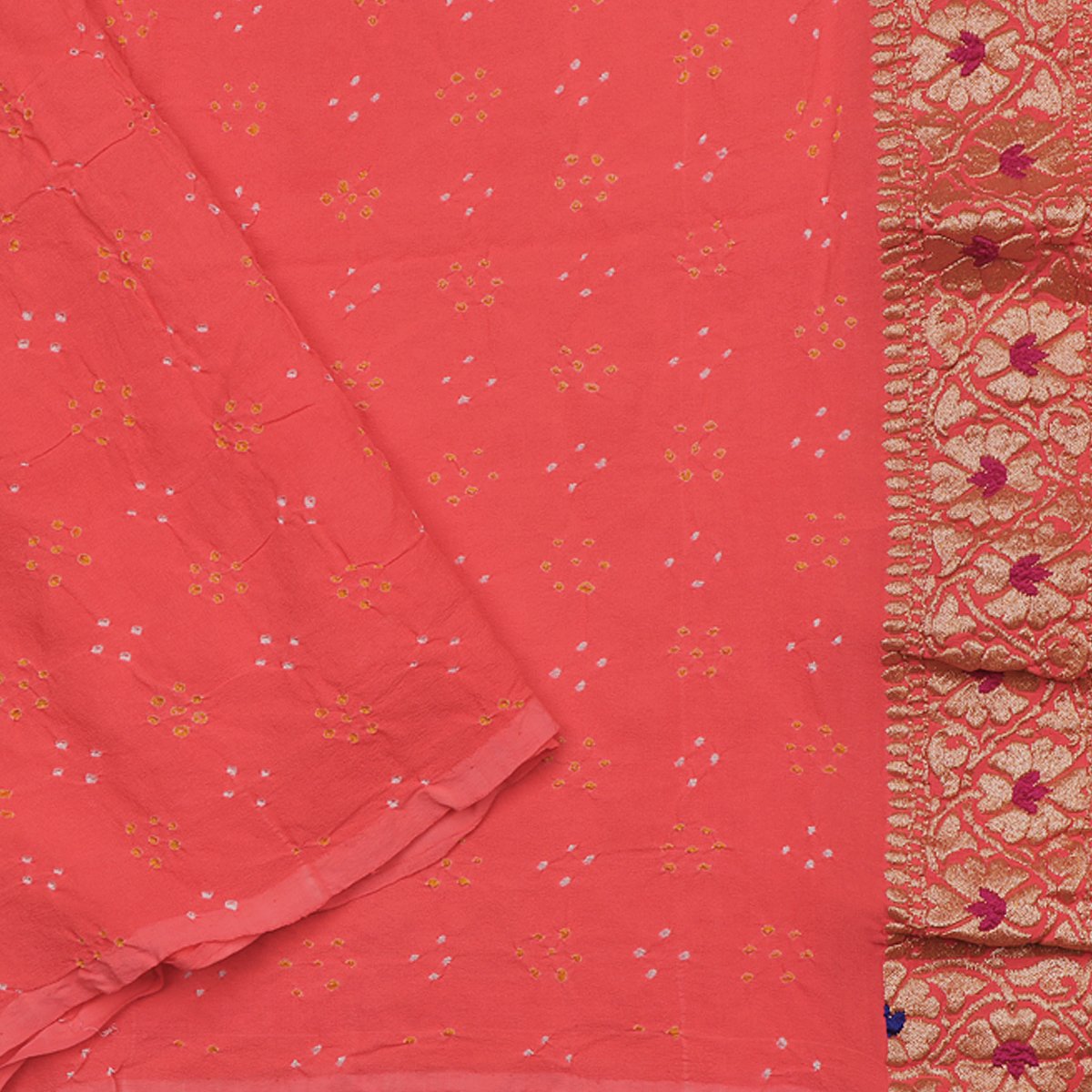 Handwoven Coral Banarasi Bandhani  Meenakari Georgette Sari - WIIAJB092-B - Blouse View