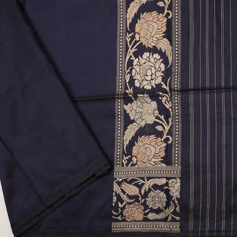 Handwoven Indigo Banarasi Silk Sari - WIIBT0100 - Blouse View