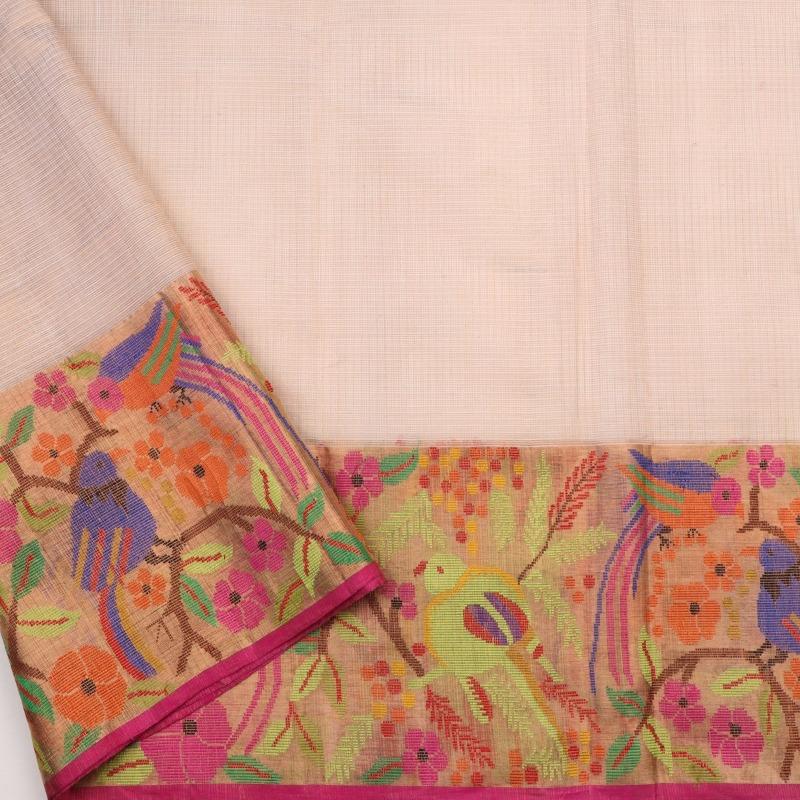 Handwoven Ecru Butta Kota Silk Sari - WIINRM039 - blouse View